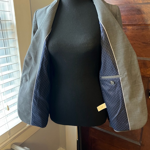 Talbots blazer gray 2 button front faux pockets lined vintage style preppy SZ 4P - Picture 5 of 10